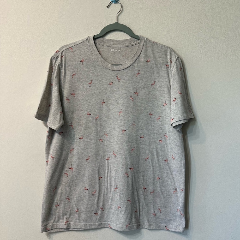 Old Navy Women’s Gray Cotton Flamingo Graphic Print Crew Neck T-Shirt Size M